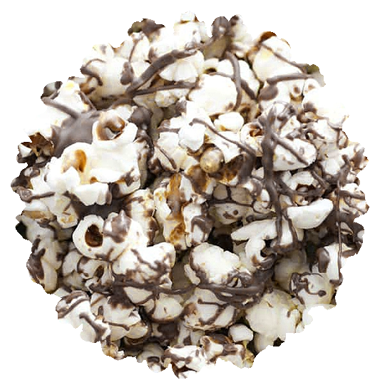 Dark Chocolate Drizzle gourmet popcorn in a resealable gourmet tub from Best Darn Kettlecorn