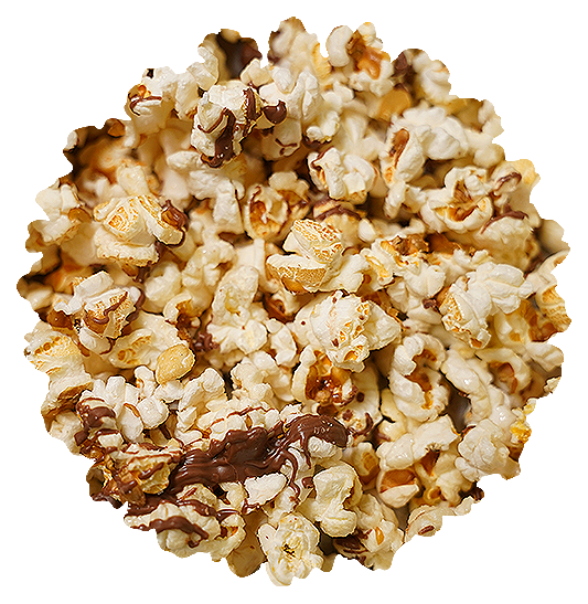 Milk Chocolate Drizzle gourmet popcorn in a resealable gourmet tub from Best Darn Kettlecorn
