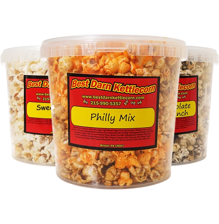 Build Your Own 2 gourmet popcorn in a resealable gourmet tub from Best Darn Kettlecorn