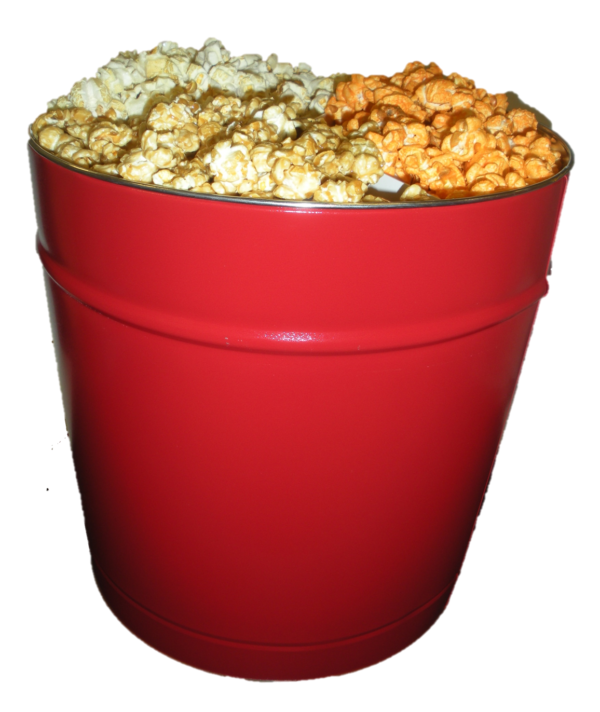 3.5 gallon gourmet popcorn gift tin with three flavors from Best Darn Kettlecorn