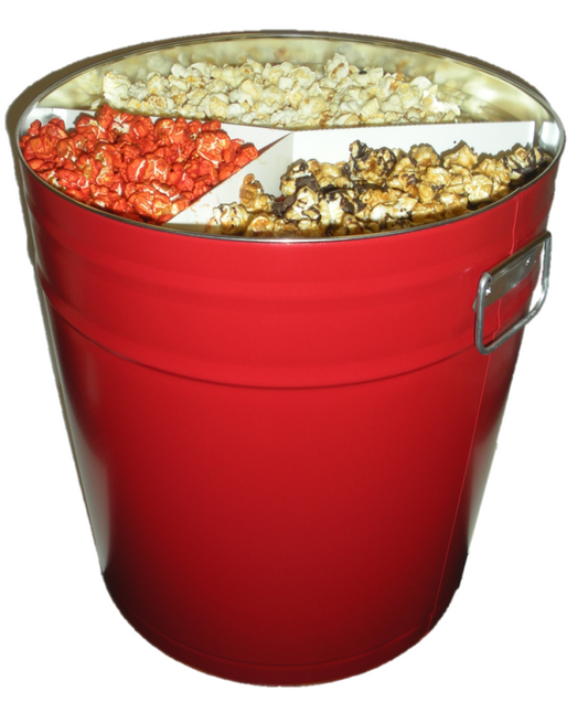 6.5 gallon gourmet popcorn gift tin with three flavors from Best Darn Kettlecorn