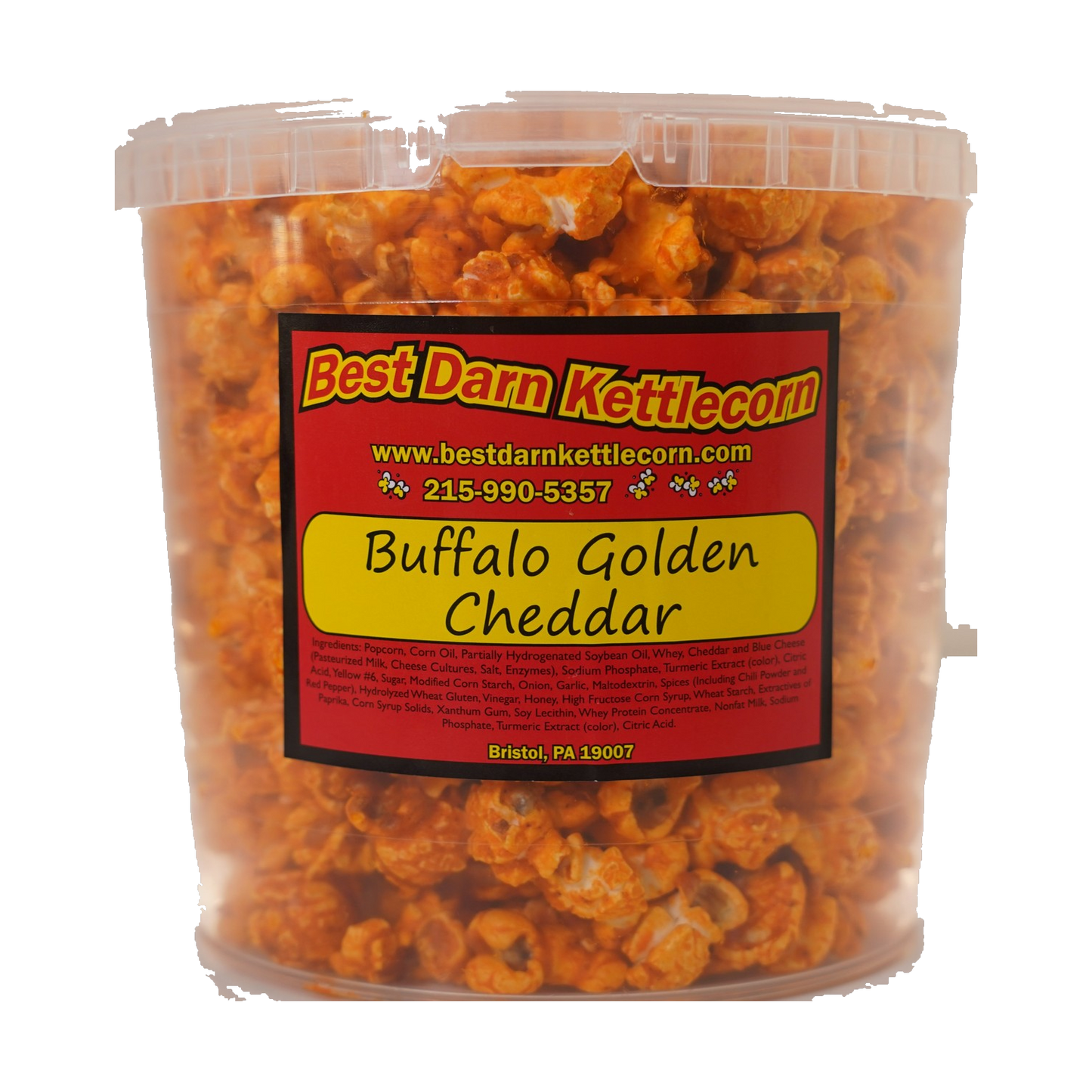 Single Tub gourmet popcorn in a resealable gourmet tub from Best Darn Kettlecorn